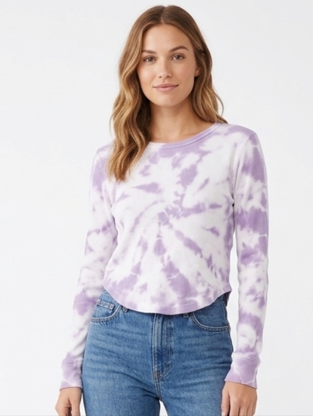 BOBI Los Angeles crop purple tie-dye Jewel neck lS tee size Large